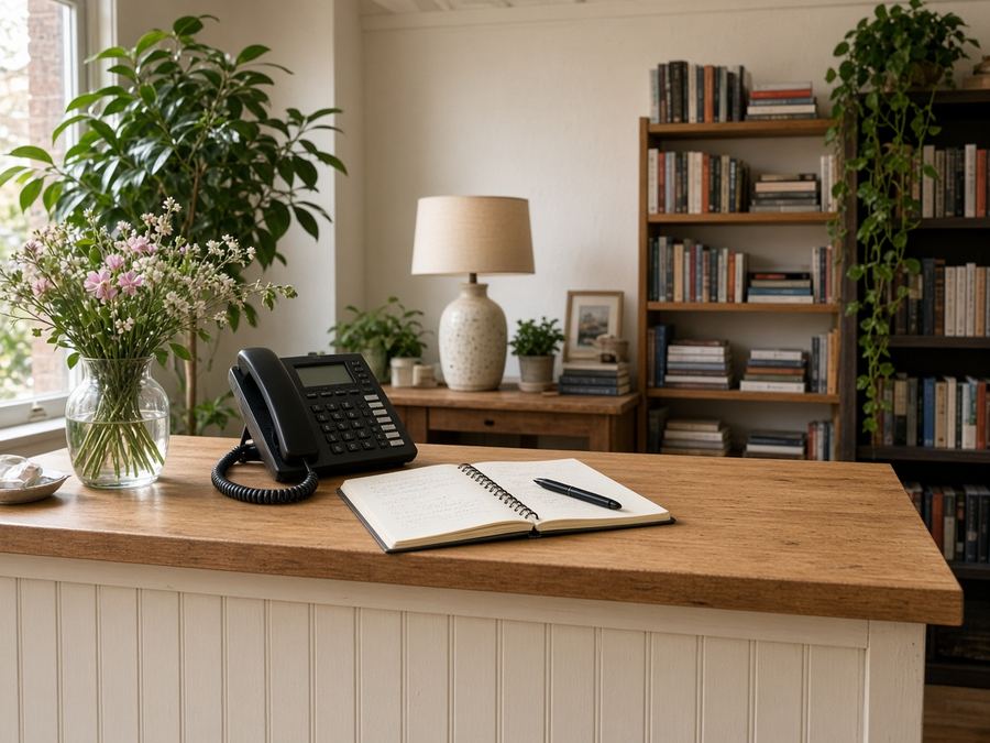 Contact desk at Petite Whisk Atelier in Portland